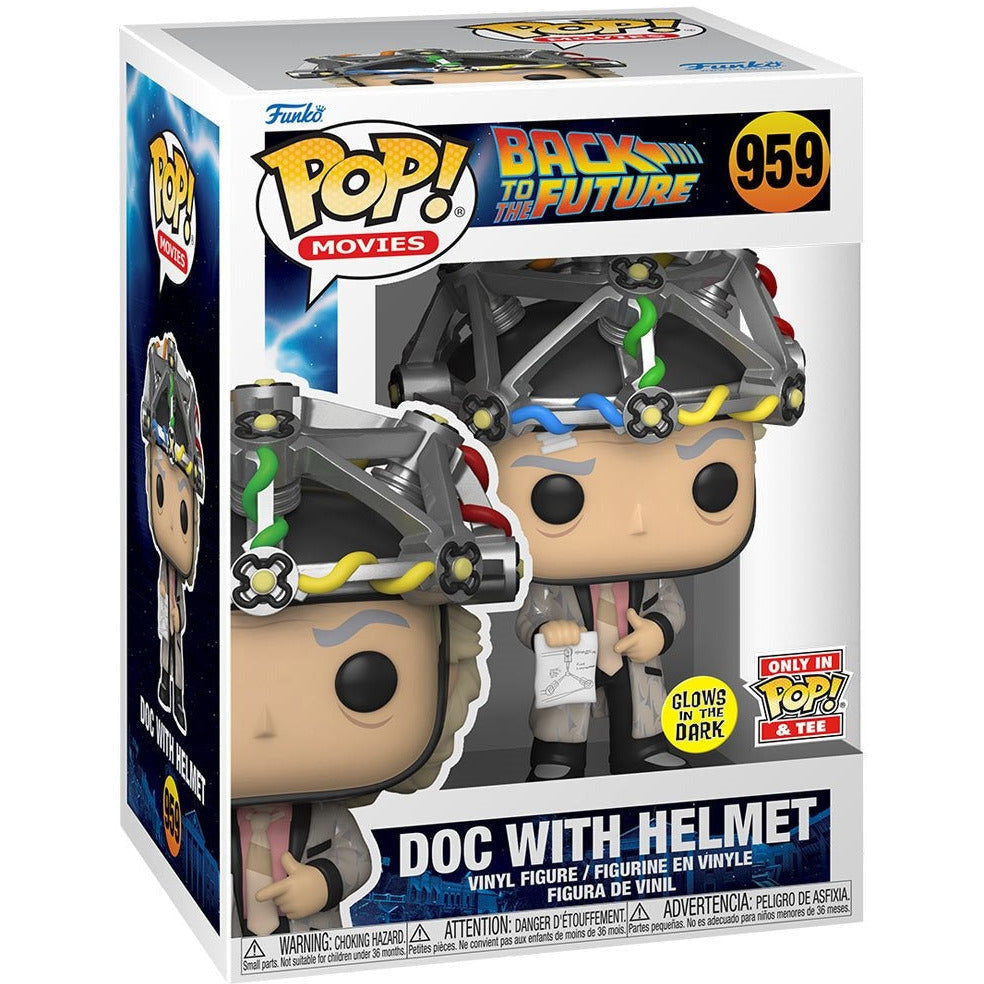 Funko POP! Tees - Back to the Future "Glow in the Dark" Pop Vinyl Doc Brown w/Helmet, plus Unisex T-Shirt Vinyl Toy Funko