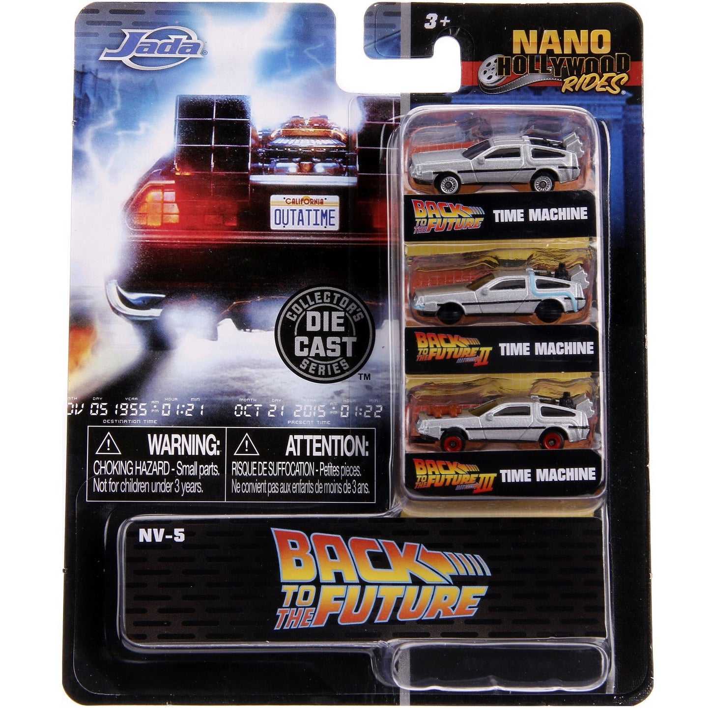Back to the Future Trilogy die-cast 1⅔-inch Nano "Hollywood Rides" DeLorean Time Machine 3-pack Die-cast Model Cars Jada