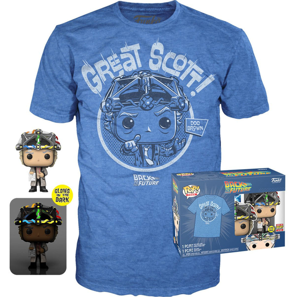 Funko POP! Tees - Back to the Future "Glow in the Dark" Pop Vinyl Doc Brown w/Helmet, plus Unisex T-Shirt Vinyl Toy Funko