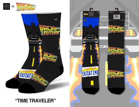 Back to the Future "Time Traveler" Men's Crew Straight Down Knit Mix-Match Socks (Size 8-12) Socks Odd Sox