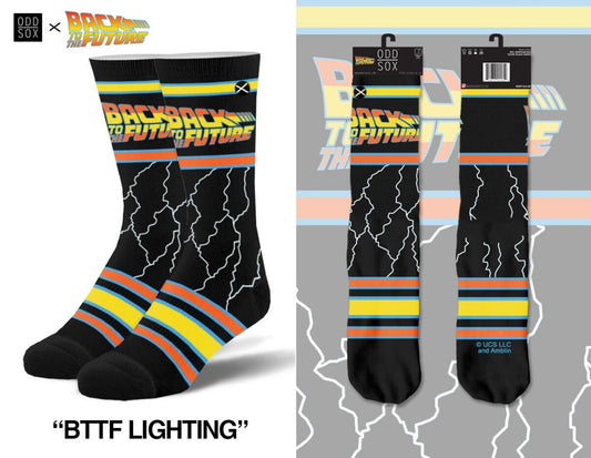 Back to the Future "Lightning" Men's Crew Straight Down Knit Socks (Size 8-12) Socks Odd Sox