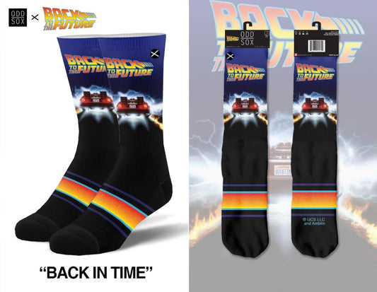 Back to the Future "Back in Time" Men's Crew Straight Down Sublimation Socks (Size 8-12) Socks Odd Sox