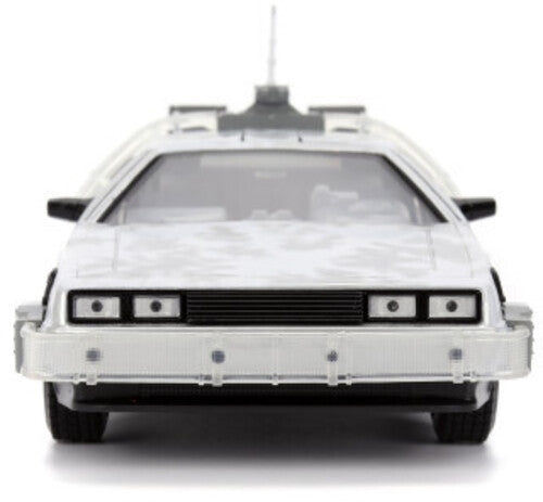 Back to the Future die-cast 1:24 scale "Hollywood Rides" light-up DeLorean Time Machine (Frosted)