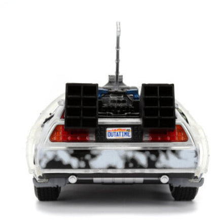 Back to the Future die-cast 1:24 scale "Hollywood Rides" light-up DeLorean Time Machine (Frosted)