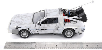 Back to the Future die-cast 1:24 scale "Hollywood Rides" light-up DeLorean Time Machine (Frosted)