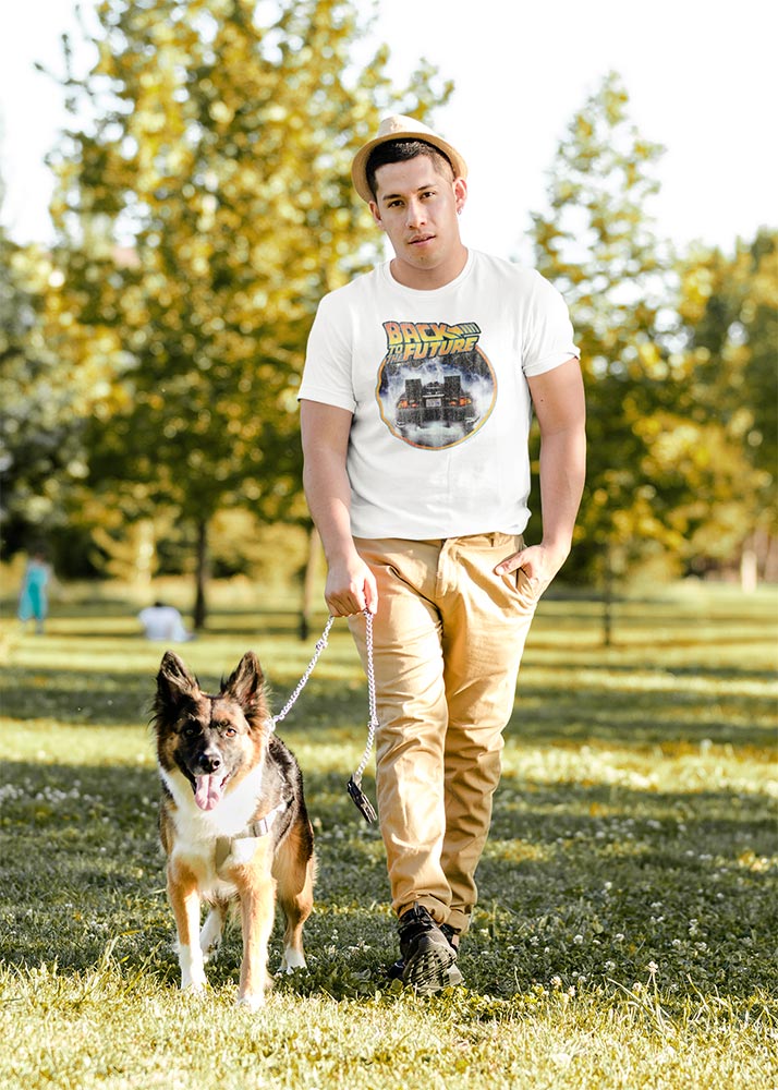 PREMIUM | Back to the Future - BTTF LOGO AND CAR CIRCLE Adult Shirt
