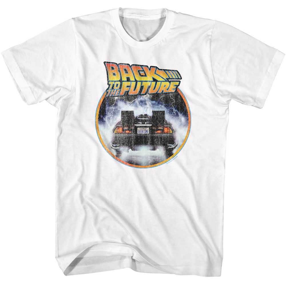 PREMIUM | Back to the Future - BTTF LOGO AND CAR CIRCLE Adult Shirt
