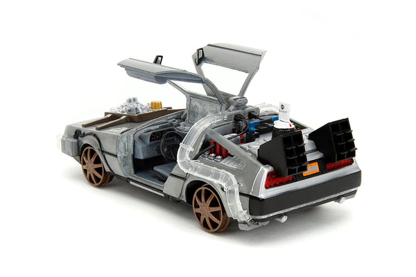 Back to the Future Part III (rail version) die-cast 1:24 scale "Hollywood Rides" light-up DeLorean Time Machine Die-cast Model Cars Jada