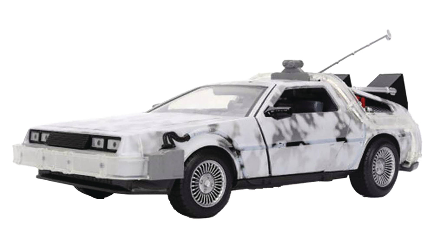Back to the Future die-cast 1:24 scale "Hollywood Rides" light-up DeLorean Time Machine (Frosted)