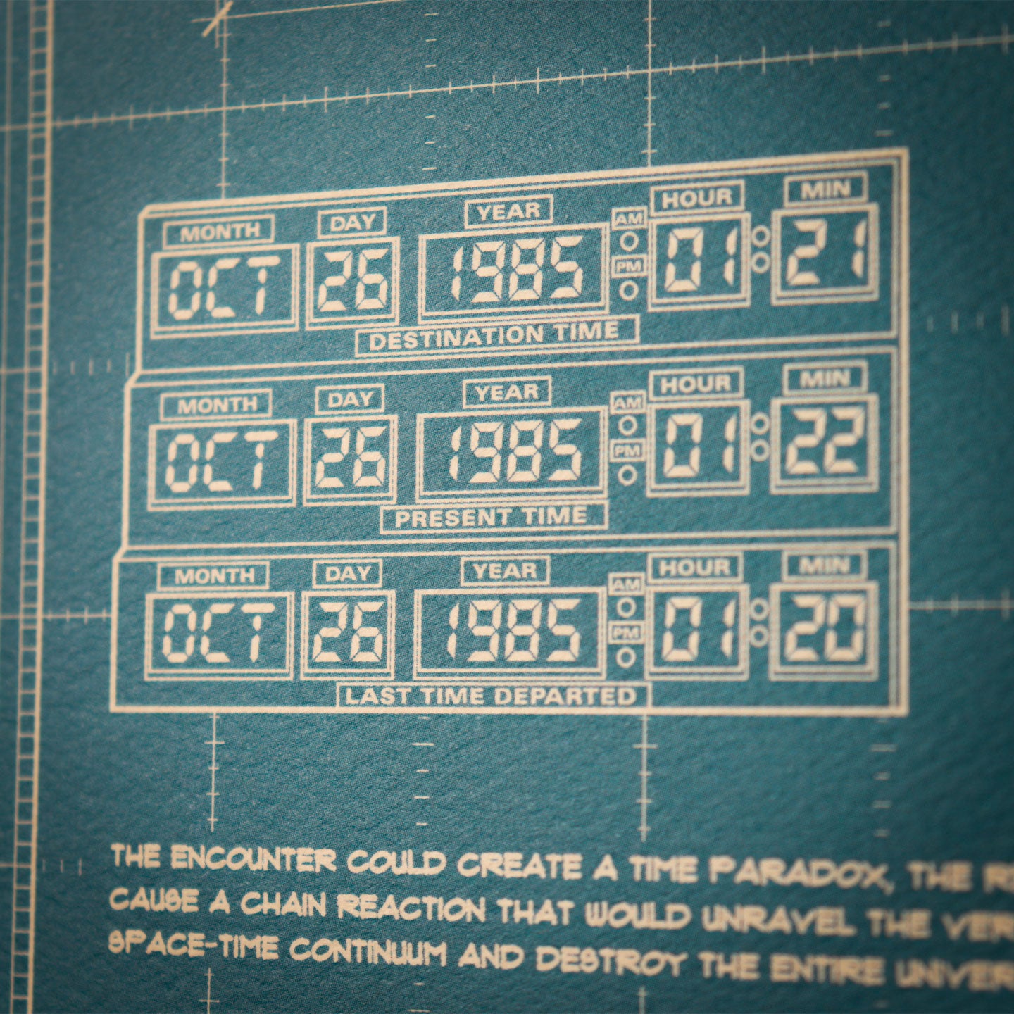 Back to the Future Time Machine Blueprint Art Print (with protective toploader)