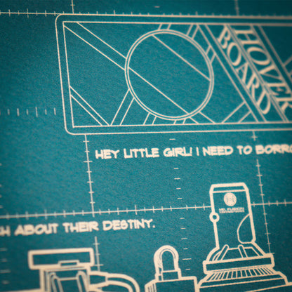 Back to the Future Time Machine Blueprint Art Print (with protective toploader)