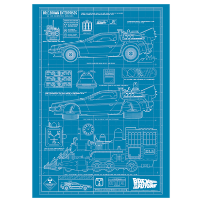 Back to the Future Time Machine Blueprint Art Print (with protective toploader)