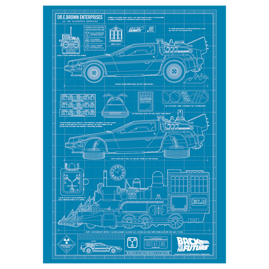 Back to the Future Time Machine Blueprint Art Print (with protective toploader)