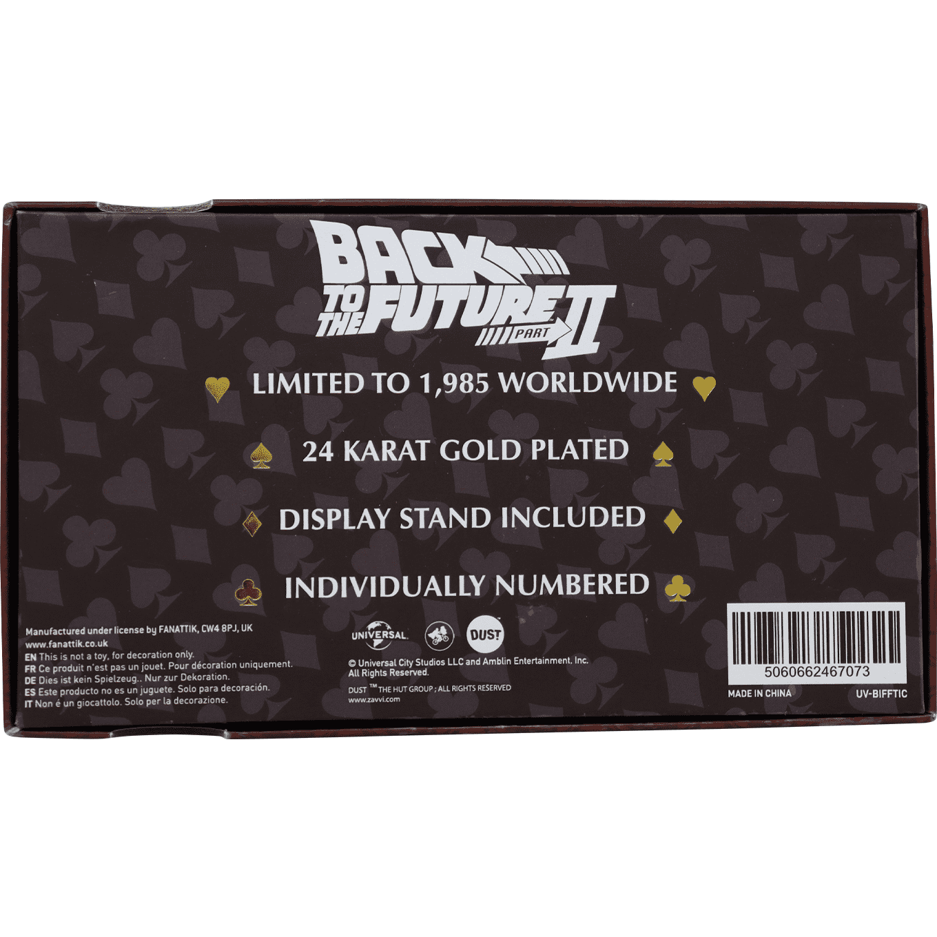 Back to the Future Part II Limited Edition 24 Karat gold-plated Biff Tannen Museum ticket replica Commemorative Ticket Fanattik
