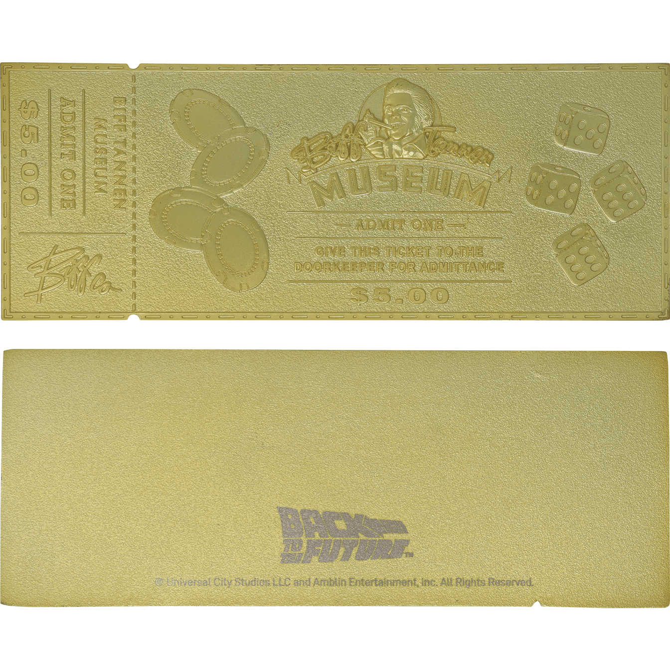 Back to the Future Part II Limited Edition 24 Karat gold-plated Biff Tannen Museum ticket replica Commemorative Ticket Fanattik