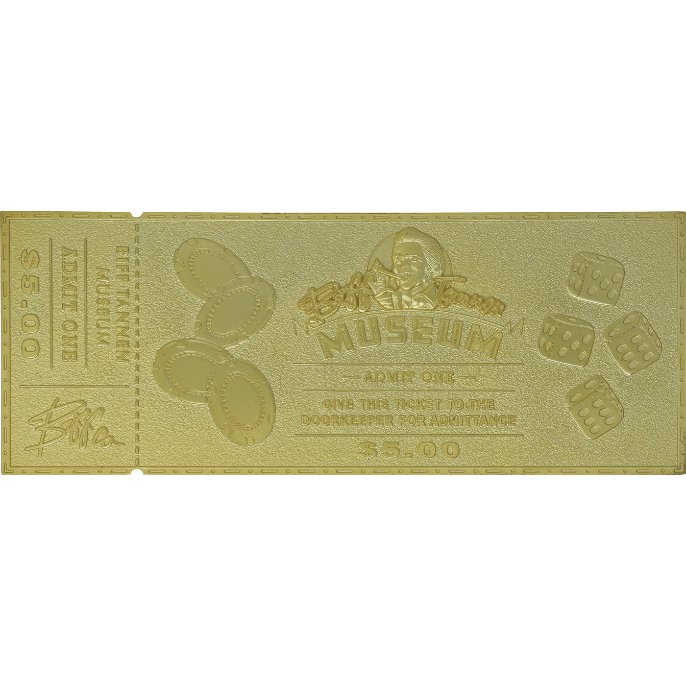 Back to the Future Part II Limited Edition 24 Karat gold-plated Biff Tannen Museum ticket replica Commemorative Ticket Fanattik