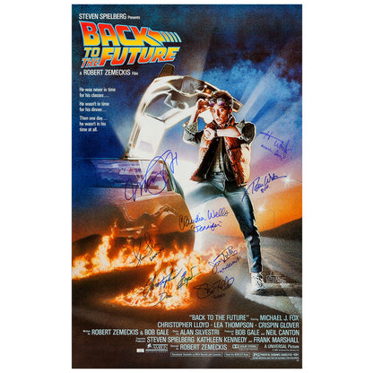 PREMIUM | Michael J. Fox, Christopher Lloyd, Tom Wilson, Lea Thompson, Claudia Wells Autographed 1985 Back to the Future 27x39 Single-Sided Movie Poster