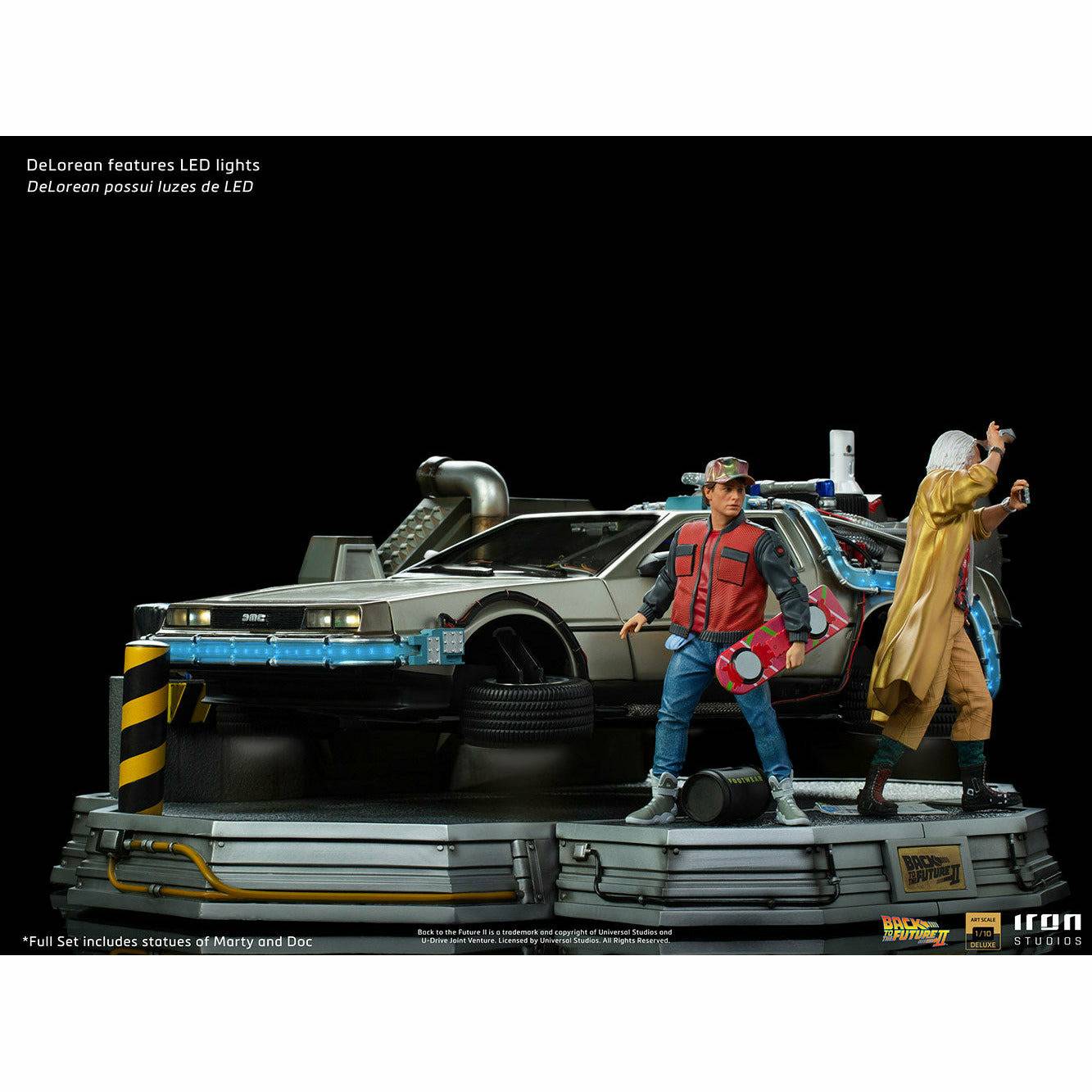 Iron Studios Back to the Future Part II DeLorean (Full Deluxe Version including Marty McFly and Doc Brown) 1:10 Scale Statues Statue Iron Studios