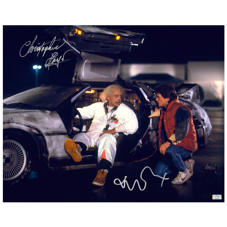 PREMIUM | Michael J. Fox, Christopher Lloyd Autographed Back to the Future Time Machine 16x20 Photo