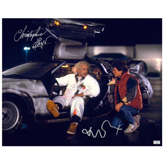 PREMIUM | Michael J. Fox, Christopher Lloyd Autographed Back to the Future Time Machine 16x20 Photo