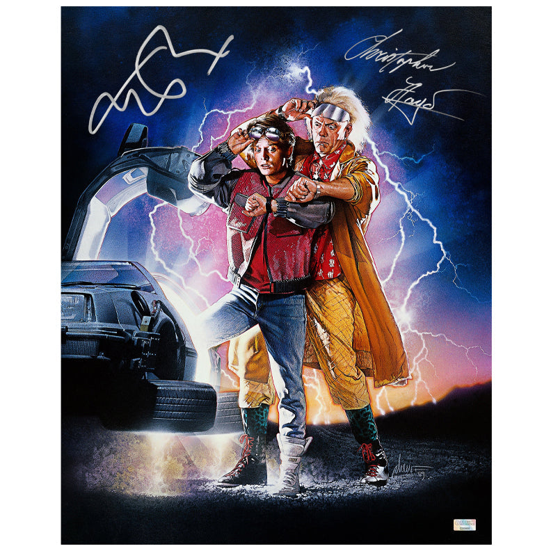 PREMIUM | Michael J. Fox, Christopher Lloyd Autographed Back to the Future II Time Travelers 16x20 Photo